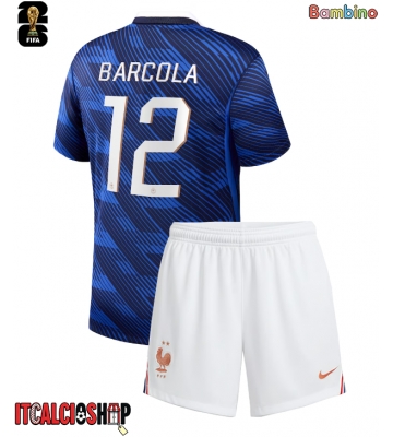 Francia Bradley Barcola #12 Prima Maglia Bambino Mondiali 2026 Manica Corta (+ Pantaloni corti)
